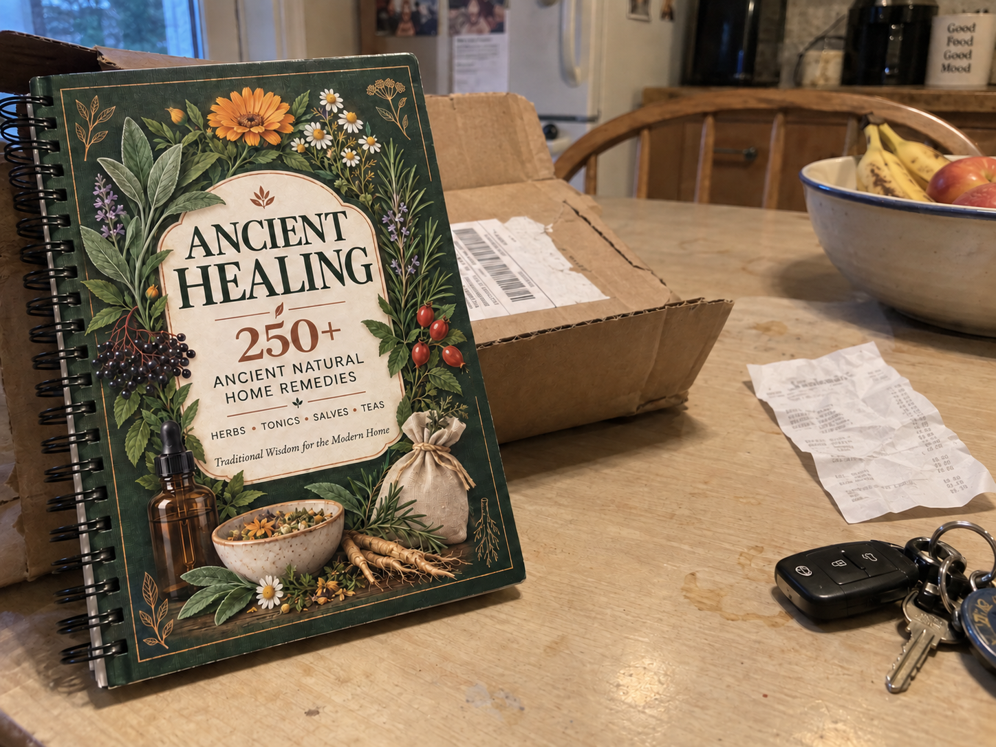 Ancient Healing Handbook displayed after delivery