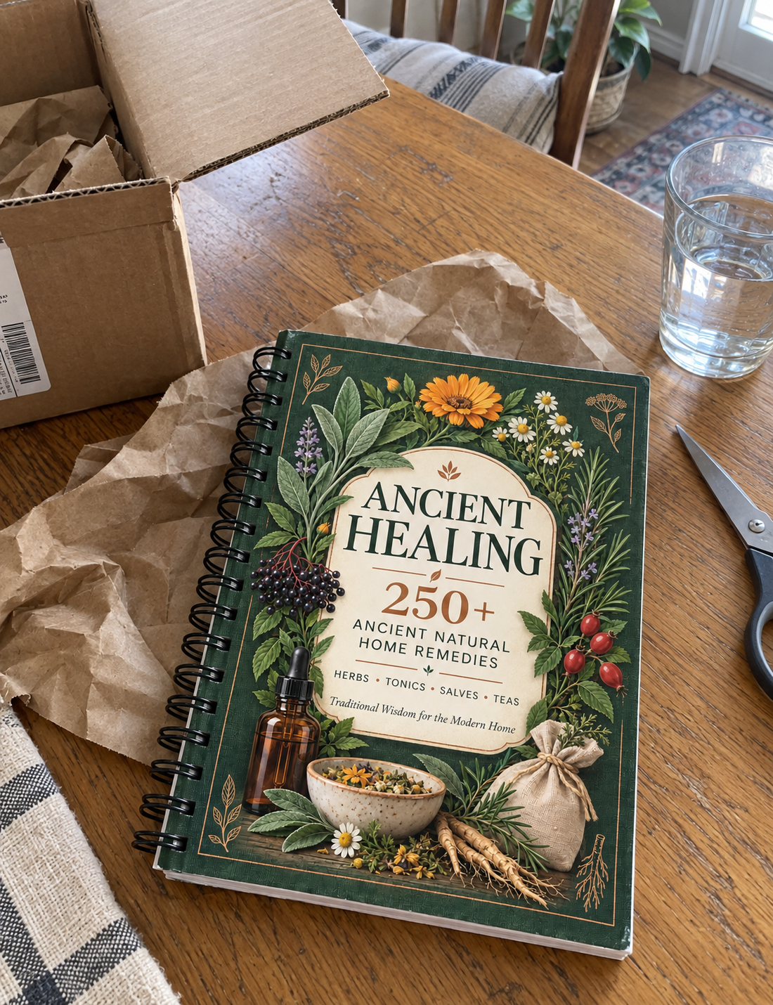 Ancient Healing Handbook opened at home after delivery